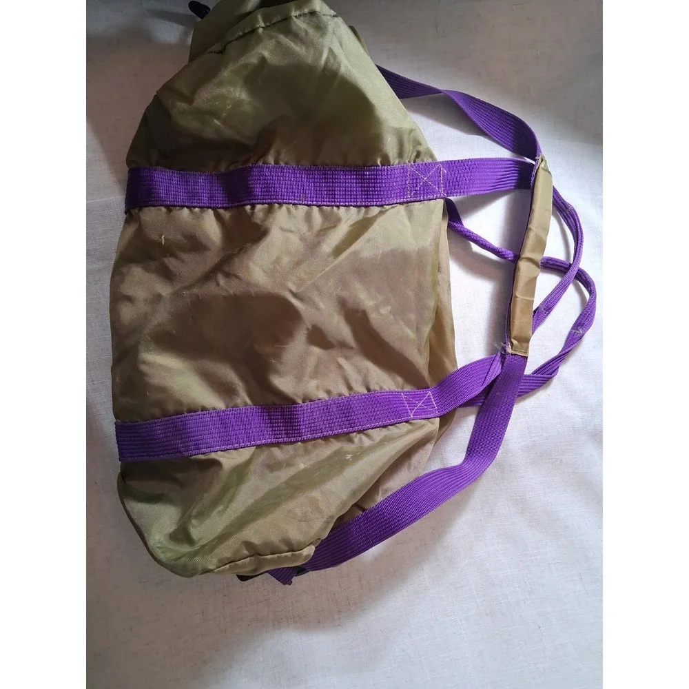 Vintage Nike Duffel Bag Olive Green Purple Red Swoosh Gym Travel Bag Made Korea